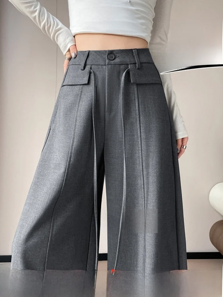 Gray Asymmetrical Casual Floor-Length Suit Pants Women's High Waist Straight Leg Trousers Non-Matching Leg Design Commute Style
Gray Asymmetrical Casual Floor-Length Suit Pants Women's High Waist Straight Leg Trousers Non-Matching Leg Design Commute Style