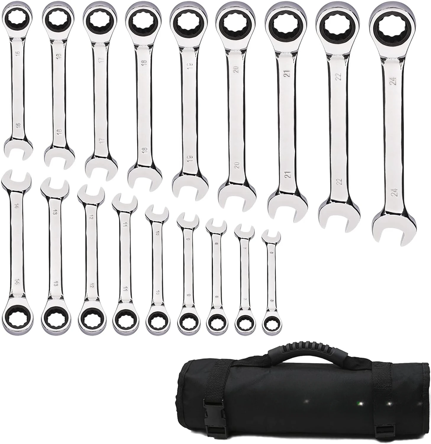 18pc Metric Wrench Set, 6 Mm - 24 Mm Chrome Vanadium Steel Ratcheting Wrench Set with A Roll Up Storage Bag Hand Tools
18pc Metric Wrench Set, 6 Mm - 24 Mm Chrome Vanadium Steel Ratcheting Wrench Set with A Roll Up Storage Bag Hand Tools