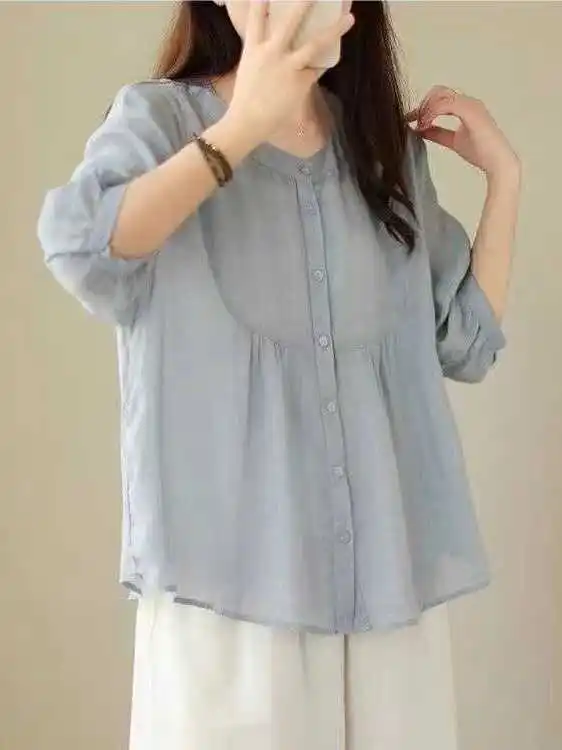 Loose Cotton Linen Shirt Short Sleeve Maternity Top Summer New Style Belly Covering Women's Shirt Bubble Sleeve round Neck Bu...
Loose Cotton Linen Shirt Short Sleeve Maternity Top Summer New Style Belly Covering Women's Shirt Bubble Sleeve round Neck Bu...