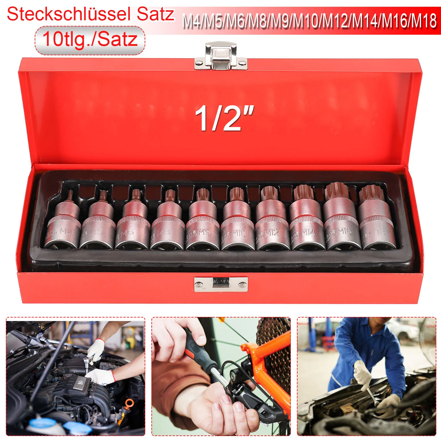 Professional 10pcs Multi-Tooth Sleeve Multi-Size 1/2" Drive Head Sleeve Set M4-M18 Drive Chrome Vanadium Mirror Polished Sockets
Professional 10pcs Multi-Tooth Sleeve Multi-Size 1/2" Drive Head Sleeve Set M4-M18 Drive Chrome Vanadium Mirror Polished Sockets
