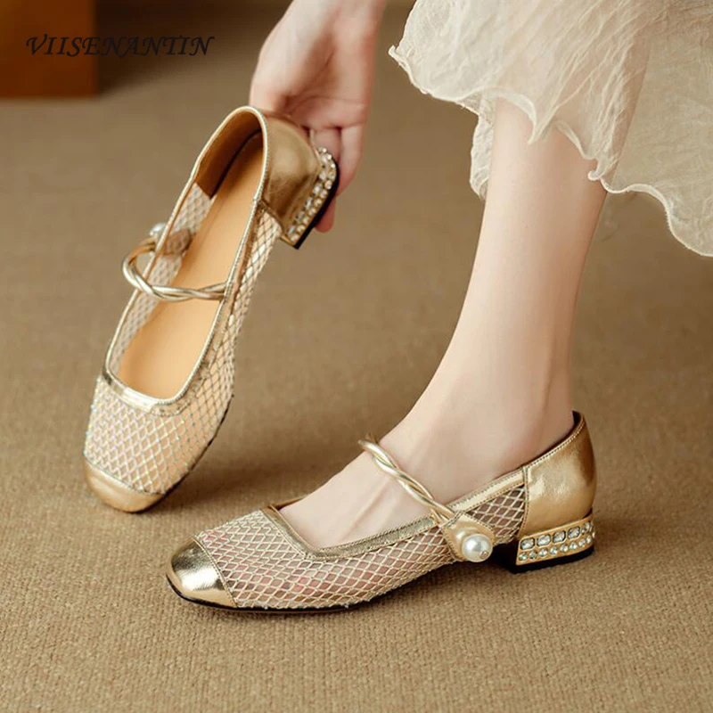 New Style Breathable Hollow Out Mesh Single Shoe Women Crystal Stud Chunky Heel Round Toe Mary Jane Shoes One Band Strap Sandals
New Style Breathable Hollow Out Mesh Single Shoe Women Crystal Stud Chunky Heel Round Toe Mary Jane Shoes One Band Strap Sandals