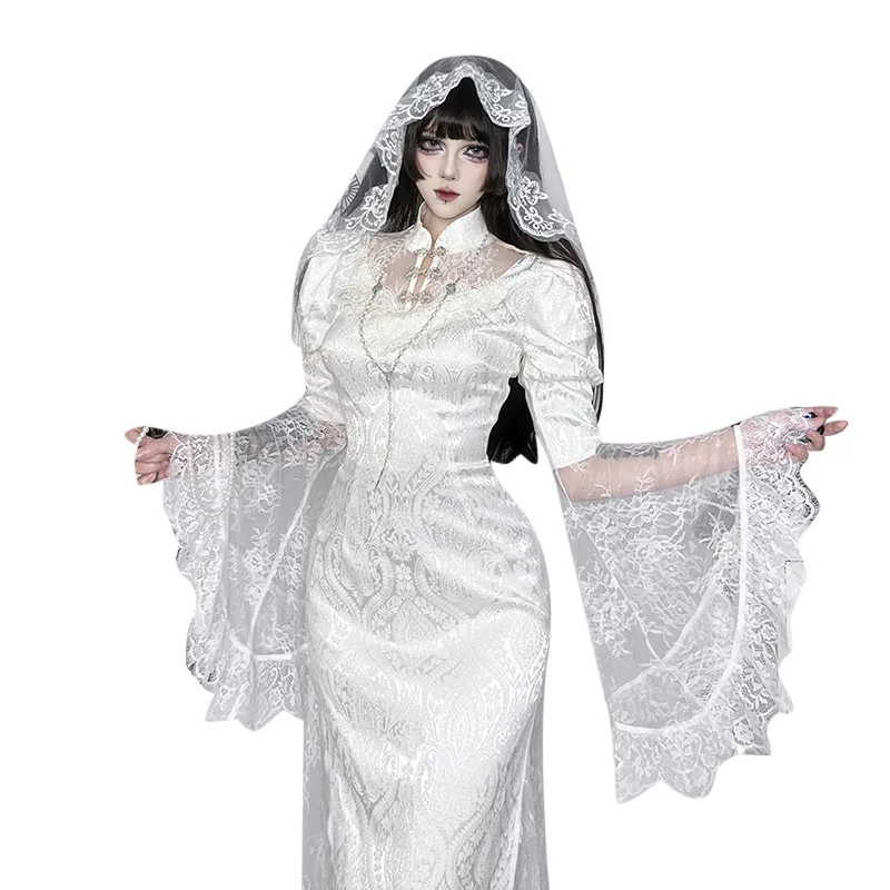 Новинка 2025, винтажное белое платье макси с темным кружевным подолом и расклешенными рукавами, женские готические наряды, жаккардовые платья Cheongsam, субкультурная одежда
Новинка 2025, винтажное белое платье макси с темным кружевным подолом и расклешенными рукавами, женские готические наряды, жаккардовые платья Cheongsam, субкультурная одежда