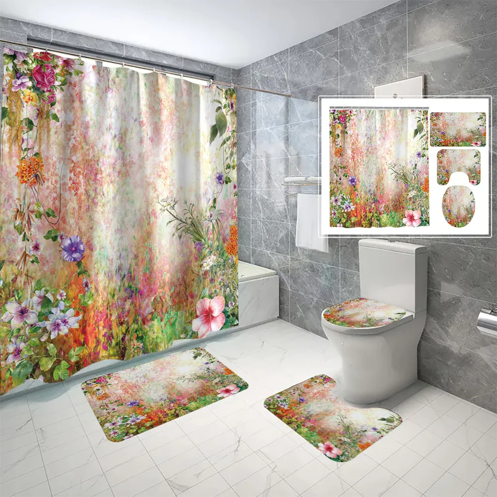 4PCS Floral Bath Set - Digital Print Polyester, Water-Resistant Weave, No-Puncture Design with C-Hooks & Mats, Machine Washable
4PCS Floral Bath Set - Digital Print Polyester, Water-Resistant Weave, No-Puncture Design with C-Hooks & Mats, Machine Washable