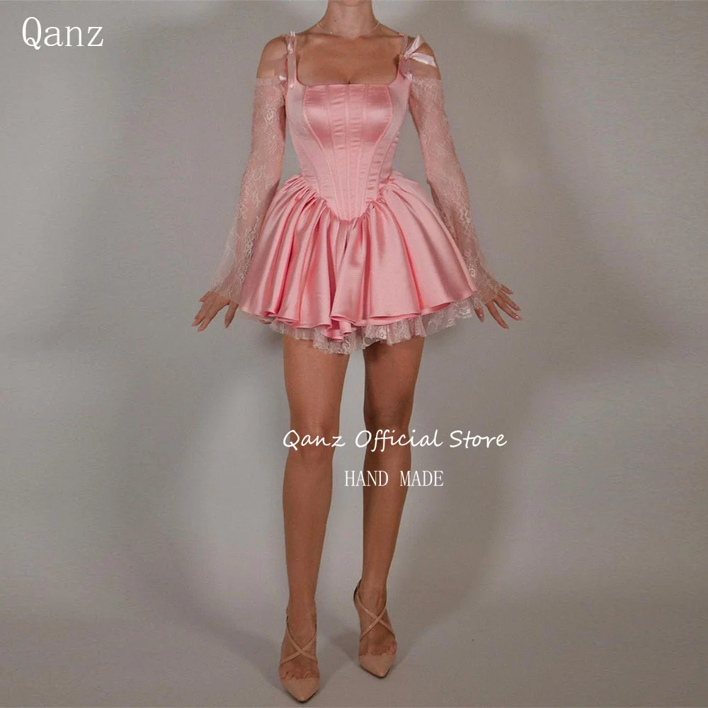 Qanz Blush Pink Mini Sexy Party Dresses Stain Spaghteet Straps Lace Long Sleeves Prom Dresses A Line Luxury Dresses Customized
Qanz Blush Pink Mini Sexy Party Dresses Stain Spaghteet Straps Lace Long Sleeves Prom Dresses A Line Luxury Dresses Customized
