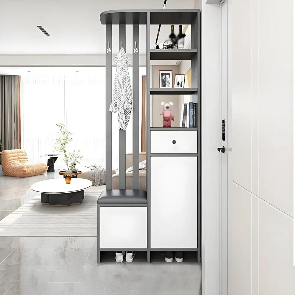 Freestanding Storage Cabinet with Shoe Rack, Coat Hooks, and Multi-Tiered Shelves for Entryway or Living Room
Freestanding Storage Cabinet with Shoe Rack, Coat Hooks, and Multi-Tiered Shelves for Entryway or Living Room