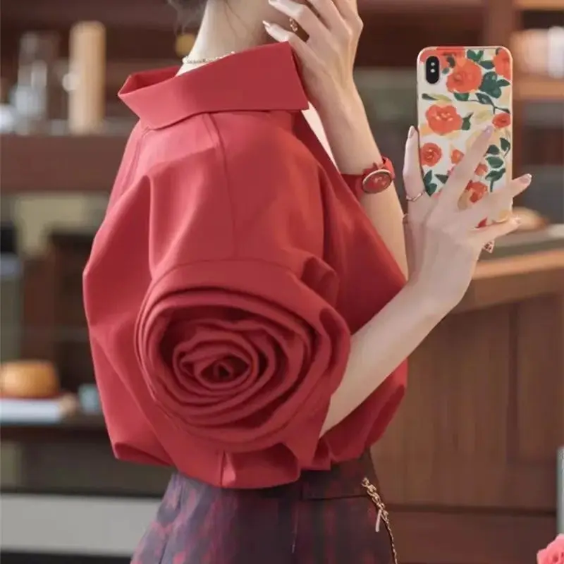 Women Shirt Design Single Breasted Summer Blouse Stylish Loose Top Runway 231P Fashion 3D Red Big Flower Short Sleeve
Women Shirt Design Single Breasted Summer Blouse Stylish Loose Top Runway 231P Fashion 3D Red Big Flower Short Sleeve