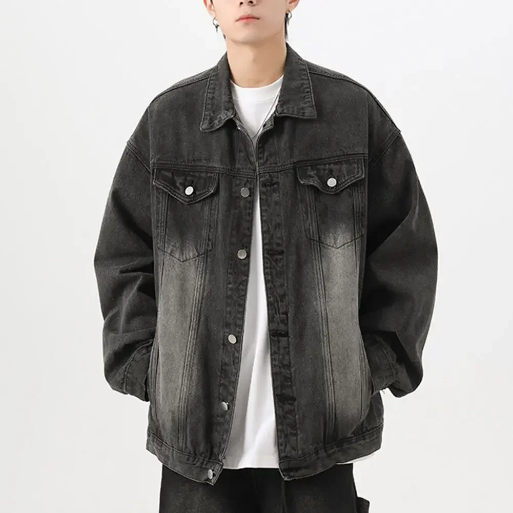 Loose Fit Fashion Jacket Loose Fit Outerwear Retro Blue Distressed Washed Jacket Turn-down Collar Fashionable Vintage Look
Loose Fit Fashion Jacket Loose Fit Outerwear Retro Blue Distressed Washed Jacket Turn-down Collar Fashionable Vintage Look