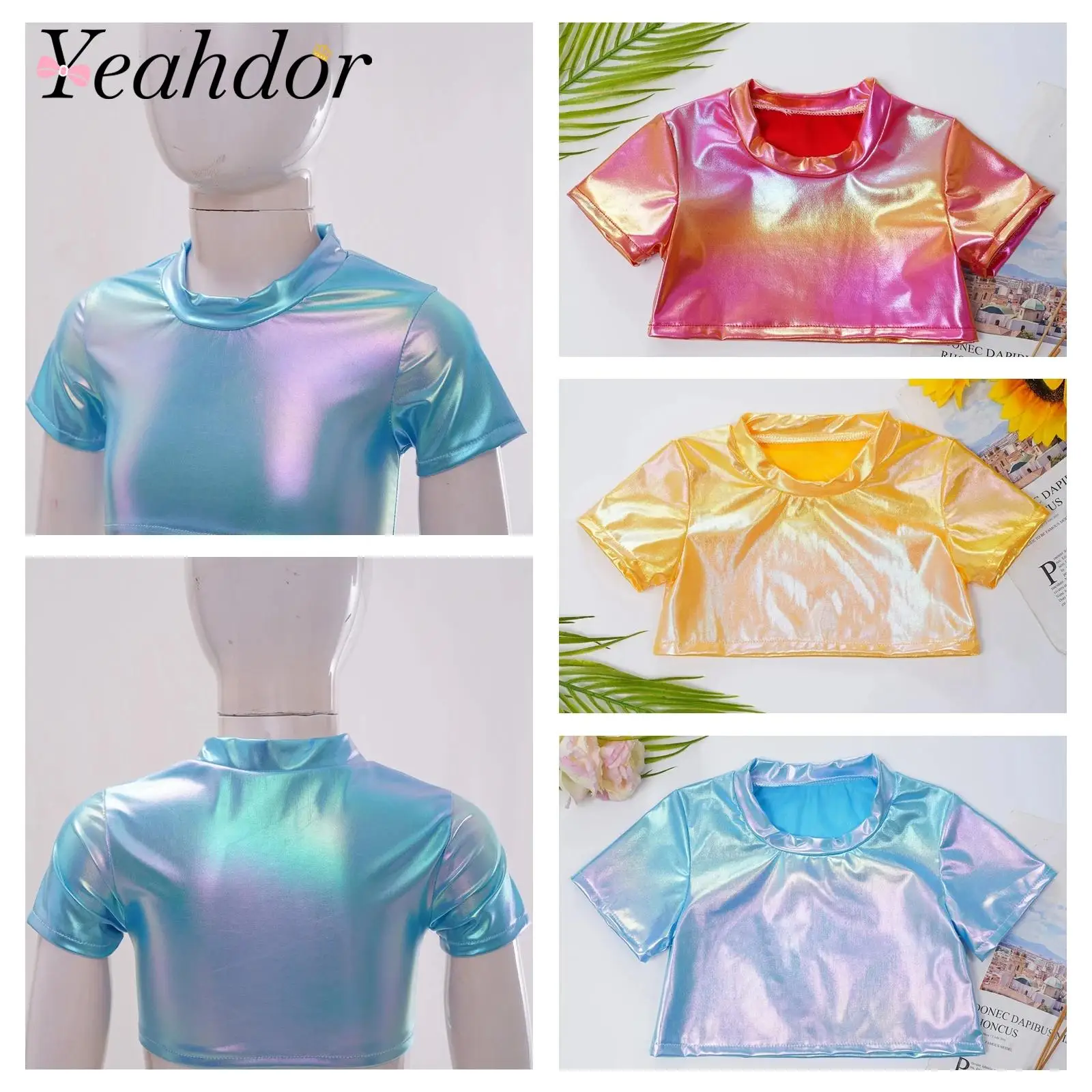 Children's T-shirts Kids Girls Metallic Dance Tops Fashion Shiny Short Sleeve Crop Top Tshirt Hip Hop Party Jazz Dance Costume 
Children's T-shirts Kids Girls Metallic Dance Tops Fashion Shiny Short Sleeve Crop Top Tshirt Hip Hop Party Jazz Dance Costume