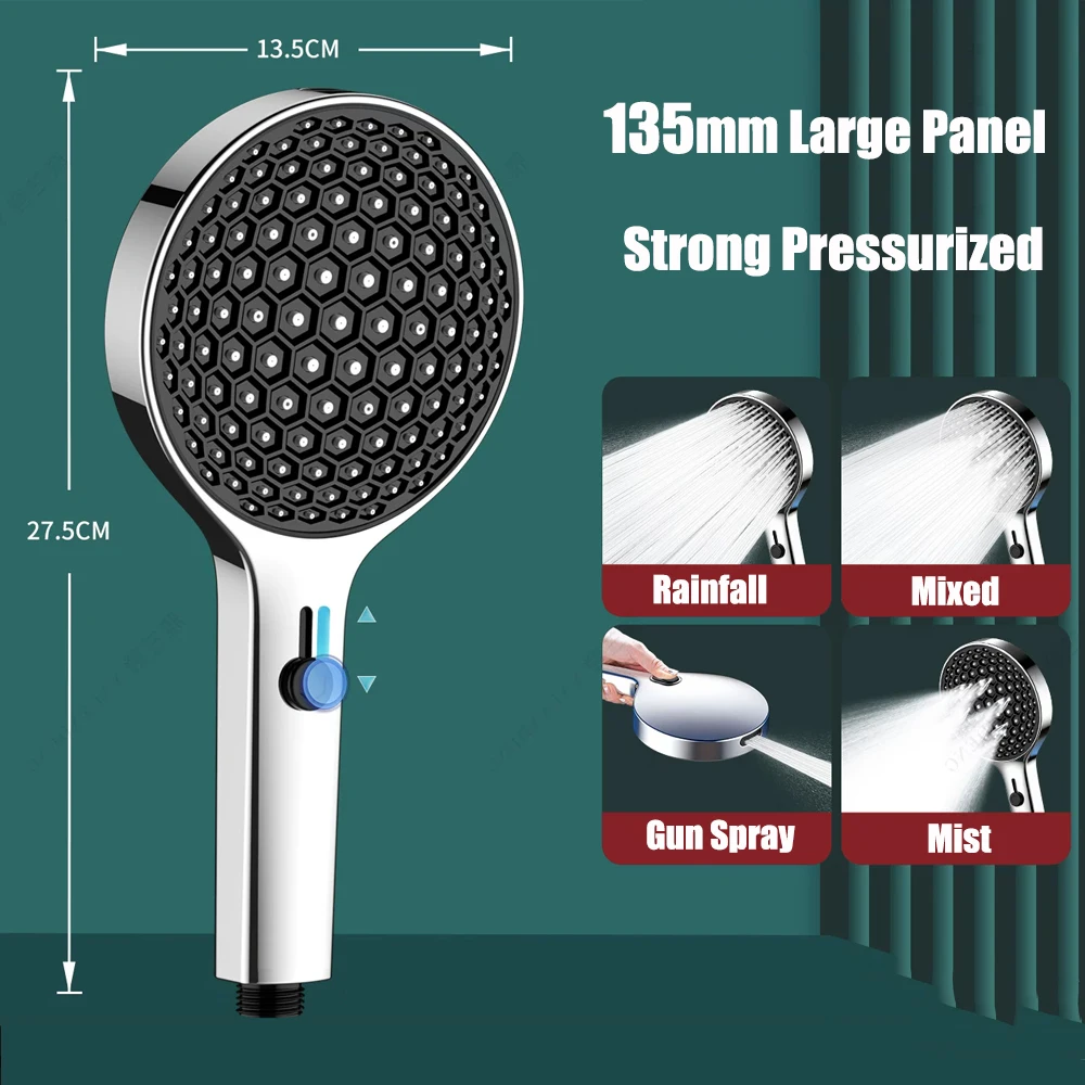 135MM Panel 4 Modes Pressure Boost Shower Head Multifunction Adjustable Large Water Shower Nozzle Massage Bathroom Accessories
135MM Panel 4 Modes Pressure Boost Shower Head Multifunction Adjustable Large Water Shower Nozzle Massage Bathroom Accessories