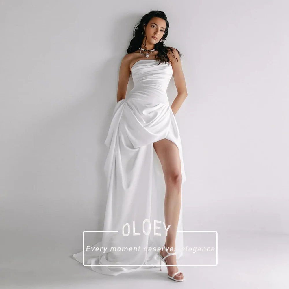 OLOEY Modern Strapless A-Line Wedding Dresses Pleated Silk Satin Asymmetrical Bridal Gown Customized Robe De Mariée Lace-up
OLOEY Modern Strapless A-Line Wedding Dresses Pleated Silk Satin Asymmetrical Bridal Gown Customized Robe De Mariée Lace-up