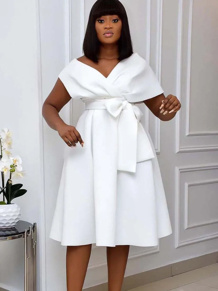 Summer Women's Clothing Elegant V Neck Tie Waist High Waist Midi Dress Short Sleeve Stretchy Polyester Blend
Summer Women's Clothing Elegant V Neck Tie Waist High Waist Midi Dress Short Sleeve Stretchy Polyester Blend
