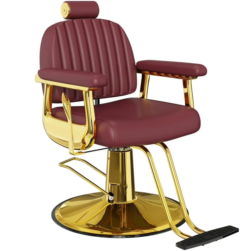 Burgundy & Gold Reclining Salon Chair - Vintage Hydraulic Barber Chair with Removable Headrest - Heavy Duty , Customized
Burgundy & Gold Reclining Salon Chair - Vintage Hydraulic Barber Chair with Removable Headrest - Heavy Duty , Customized