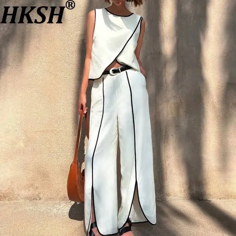 HKSH Women Casual Two-piece Set O-neck Asymmetrical Vest Tank Top Color Block Split Straight Pants Urban Elegant Fashion HK22808
HKSH Women Casual Two-piece Set O-neck Asymmetrical Vest Tank Top Color Block Split Straight Pants Urban Elegant Fashion HK22808