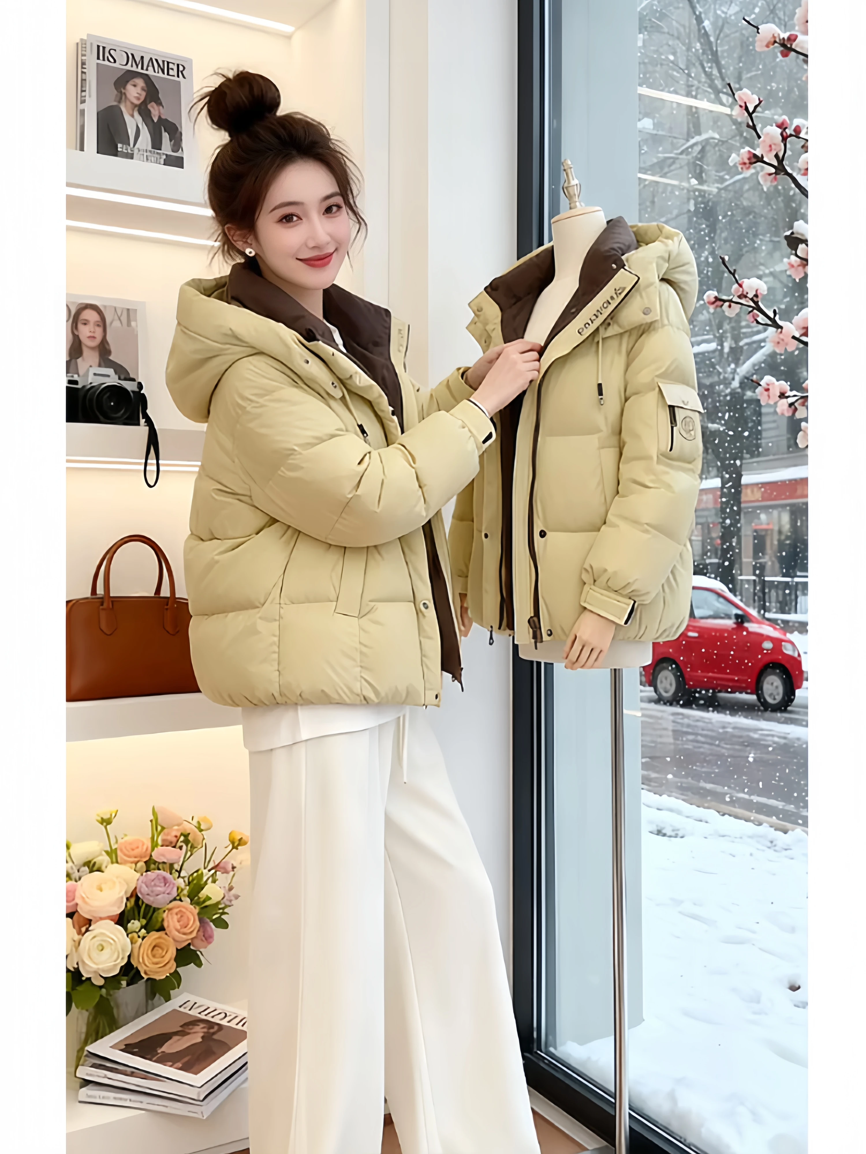 Fluffy Hooded down Cotton Jacket Women's Thick Warm Puff Bread Coat Outerwear Korean Style Loose Fit Long Sleeve Zipper Closure
Fluffy Hooded down Cotton Jacket Women's Thick Warm Puff Bread Coat Outerwear Korean Style Loose Fit Long Sleeve Zipper Closure