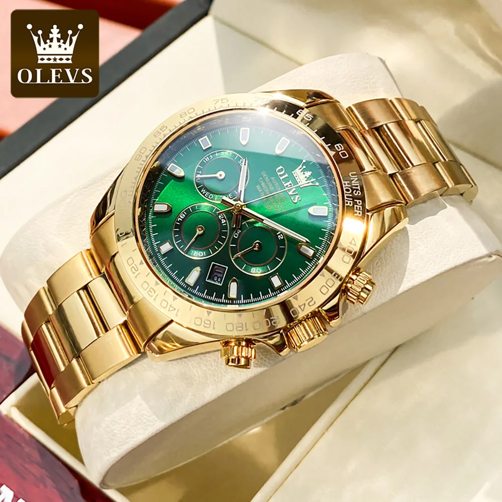 OLEVS Men Automatic Mechanical Watch Waterproof gold Stainless Steel Strap Multi function time running per secondl Watch 6638
OLEVS Men Automatic Mechanical Watch Waterproof gold Stainless Steel Strap Multi function time running per secondl Watch 6638