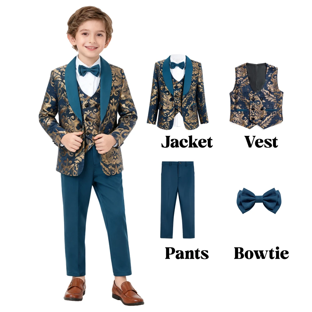 DTLumika Gold Embroidery Suit Set for Boys 3-14 Yrs, Communion Suit Jacket Vest Pants Set, Stylish Shawl Neck Children Tuxedo
DTLumika Gold Embroidery Suit Set for Boys 3-14 Yrs, Communion Suit Jacket Vest Pants Set, Stylish Shawl Neck Children Tuxedo