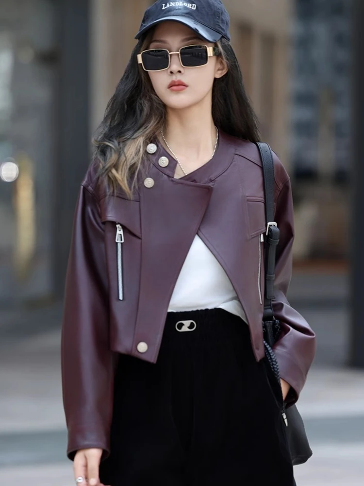 Casual Short Genuine Leather Motorcycle Jackets for Women Spring Autumn High-end Simple Stand Collar Soft Real Sheepskin Coat
Casual Short Genuine Leather Motorcycle Jackets for Women Spring Autumn High-end Simple Stand Collar Soft Real Sheepskin Coat