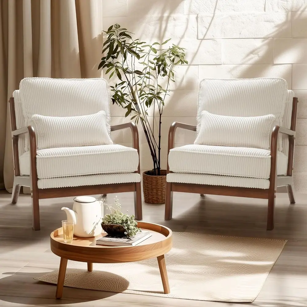 Pair of Accent Chairs, Upholstered Corduroy Armchairs with Solid Wood Legs, Ideal for Lounge Reading or Living Spaces (Cream)
Pair of Accent Chairs, Upholstered Corduroy Armchairs with Solid Wood Legs, Ideal for Lounge Reading or Living Spaces (Cream)