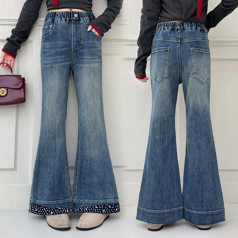 Girls' Denim Flared Pants Spring Autumn 2025 New Trendy Straight with Rhinestone Micro-flared Jeans for Medium to big Children
Girls' Denim Flared Pants Spring Autumn 2025 New Trendy Straight with Rhinestone Micro-flared Jeans for Medium to big Children