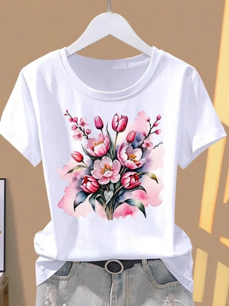 2026 Women's Clothing Short Sleeves Tops Round Neck Flower Printed T Shirt All-match Blusas Solid Color Simple Style Comfortable
2026 Women's Clothing Short Sleeves Tops Round Neck Flower Printed T Shirt All-match Blusas Solid Color Simple Style Comfortable