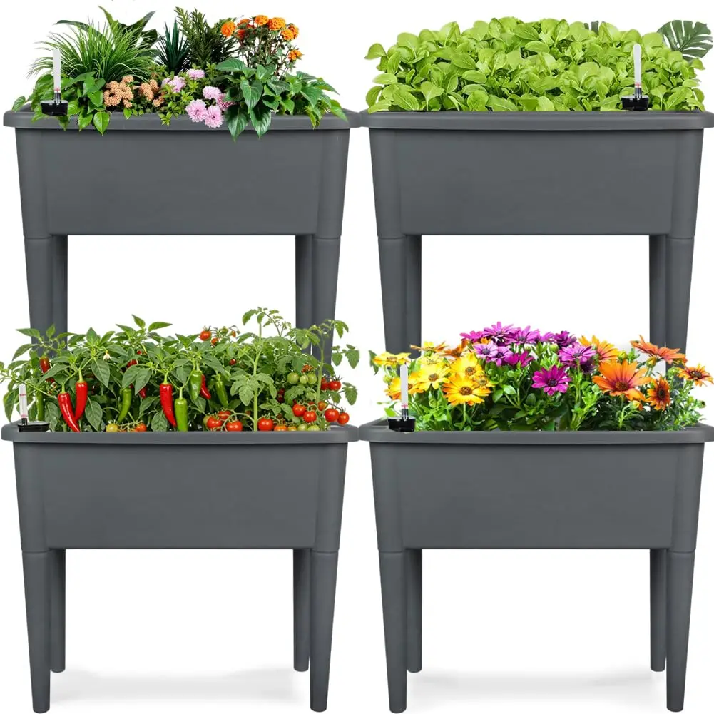 4-Pack Dark Grey Tall Self-Watering Tiered Planters For Outdoor Vegetables, Herbs And Flowers – Large Plastic Raised Garden Beds
4-Pack Dark Grey Tall Self-Watering Tiered Planters For Outdoor Vegetables, Herbs And Flowers – Large Plastic Raised Garden Beds