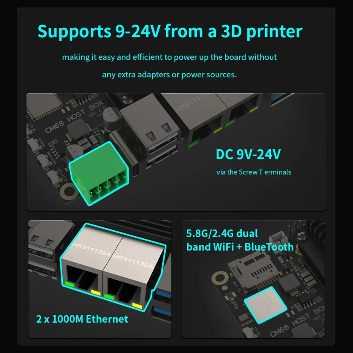 CM68 Host Box & CM68 Core Board HDMI-Compatible Output 2x1000M Ethernet 5xUSB Port Cortex-A55 CANBus for Klipper Voron
CM68 Host Box & CM68 Core Board HDMI-Compatible Output 2x1000M Ethernet 5xUSB Port Cortex-A55 CANBus for Klipper Voron