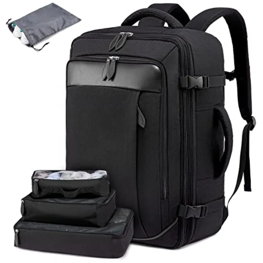 Travel backpack for airline carry-on, 45L expandable water-resistant nylon bag with 4 packing cubes, black
Travel backpack for airline carry-on, 45L expandable water-resistant nylon bag with 4 packing cubes, black