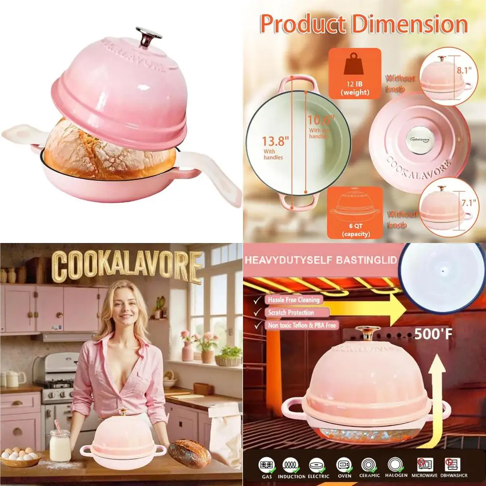 6 Quart Enamel Bread Oven for Sourdough, 10.5 Diameter with Lid, Perfect for Homemade Bread, Pink Thick Enamel Pan, Includes Sil
6 Quart Enamel Bread Oven for Sourdough, 10.5 Diameter with Lid, Perfect for Homemade Bread, Pink Thick Enamel Pan, Includes Sil