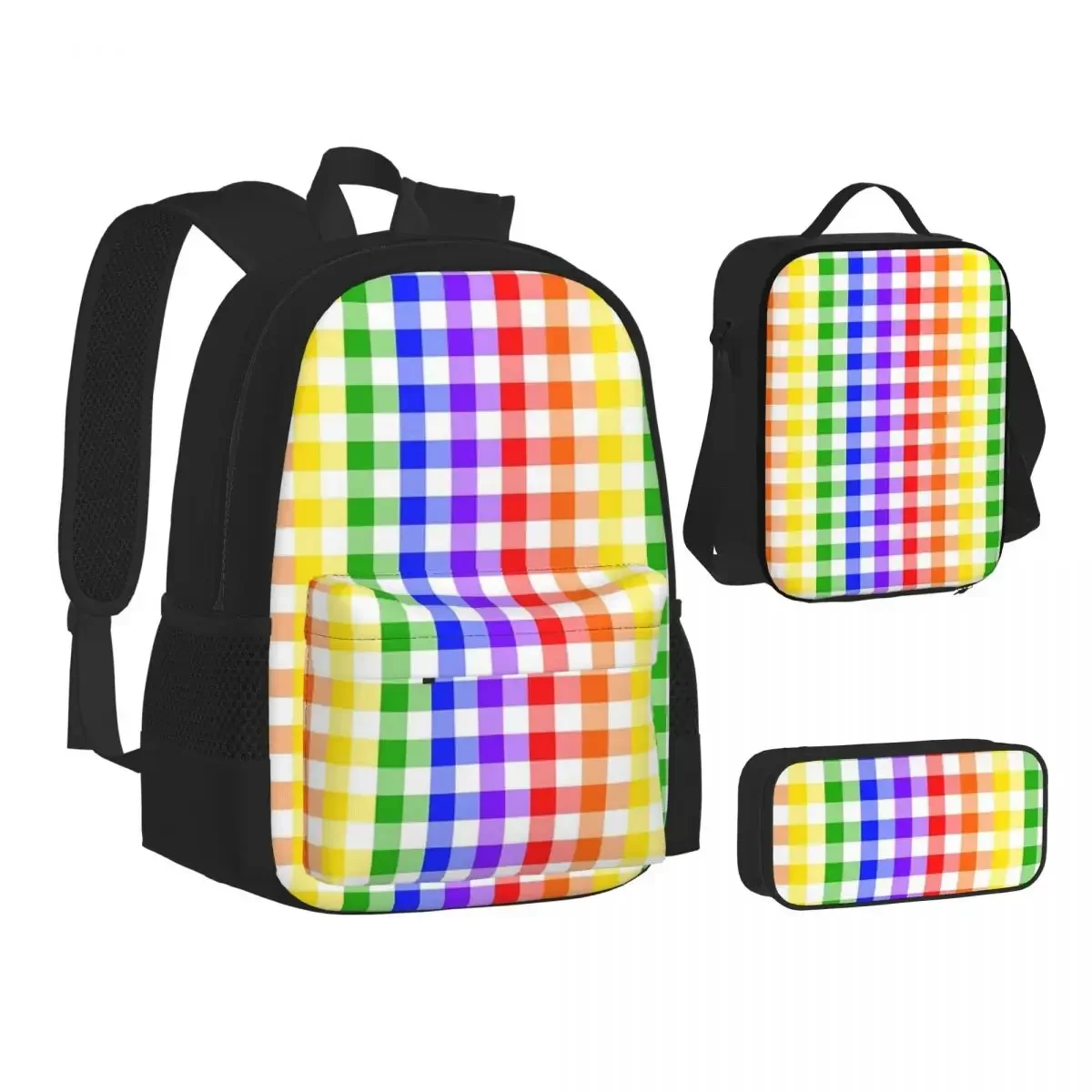 Rainbow Gingham Backpacks Boys Girls Bookbag Students School Bags Cartoon Kids Rucksack Lunch Bag Pen Bag Three-Piece Set
Rainbow Gingham Backpacks Boys Girls Bookbag Students School Bags Cartoon Kids Rucksack Lunch Bag Pen Bag Three-Piece Set