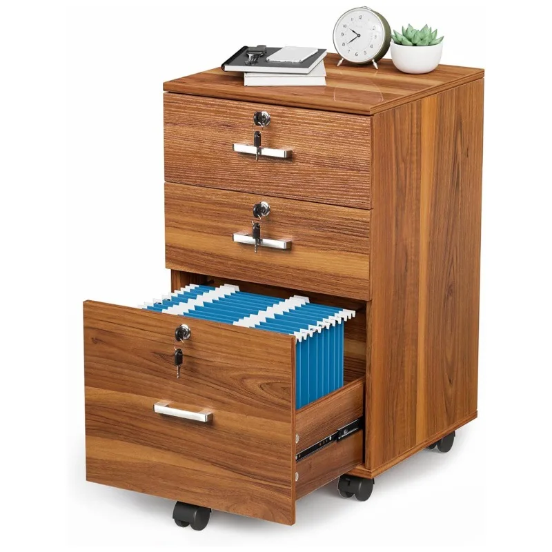 3-Drawer rolling filing cabinet with lock, wooden mobile filing rack for home office
3-Drawer rolling filing cabinet with lock, wooden mobile filing rack for home office