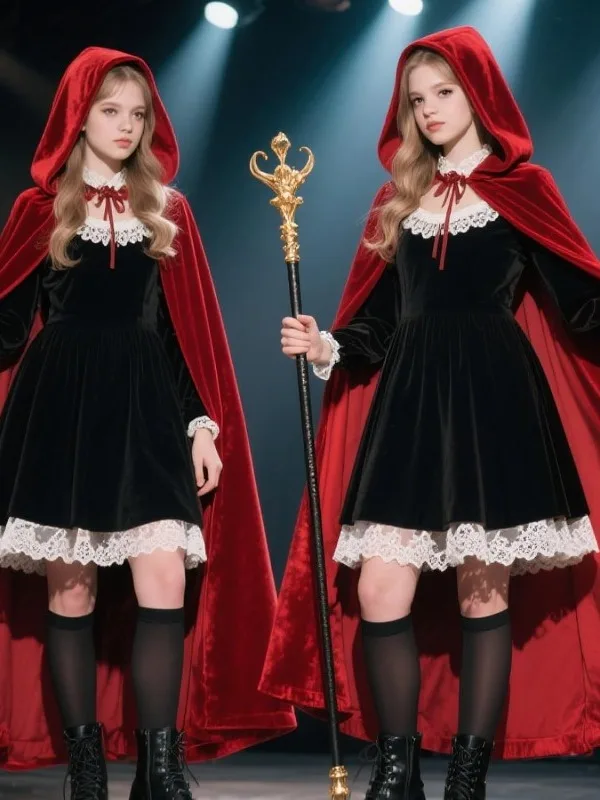 Halloween Little Red Riding Hood Cosplay Vintage Velvet Hooded Shawl Children's Festival Party Masquerade Outerwear
Halloween Little Red Riding Hood Cosplay Vintage Velvet Hooded Shawl Children's Festival Party Masquerade Outerwear