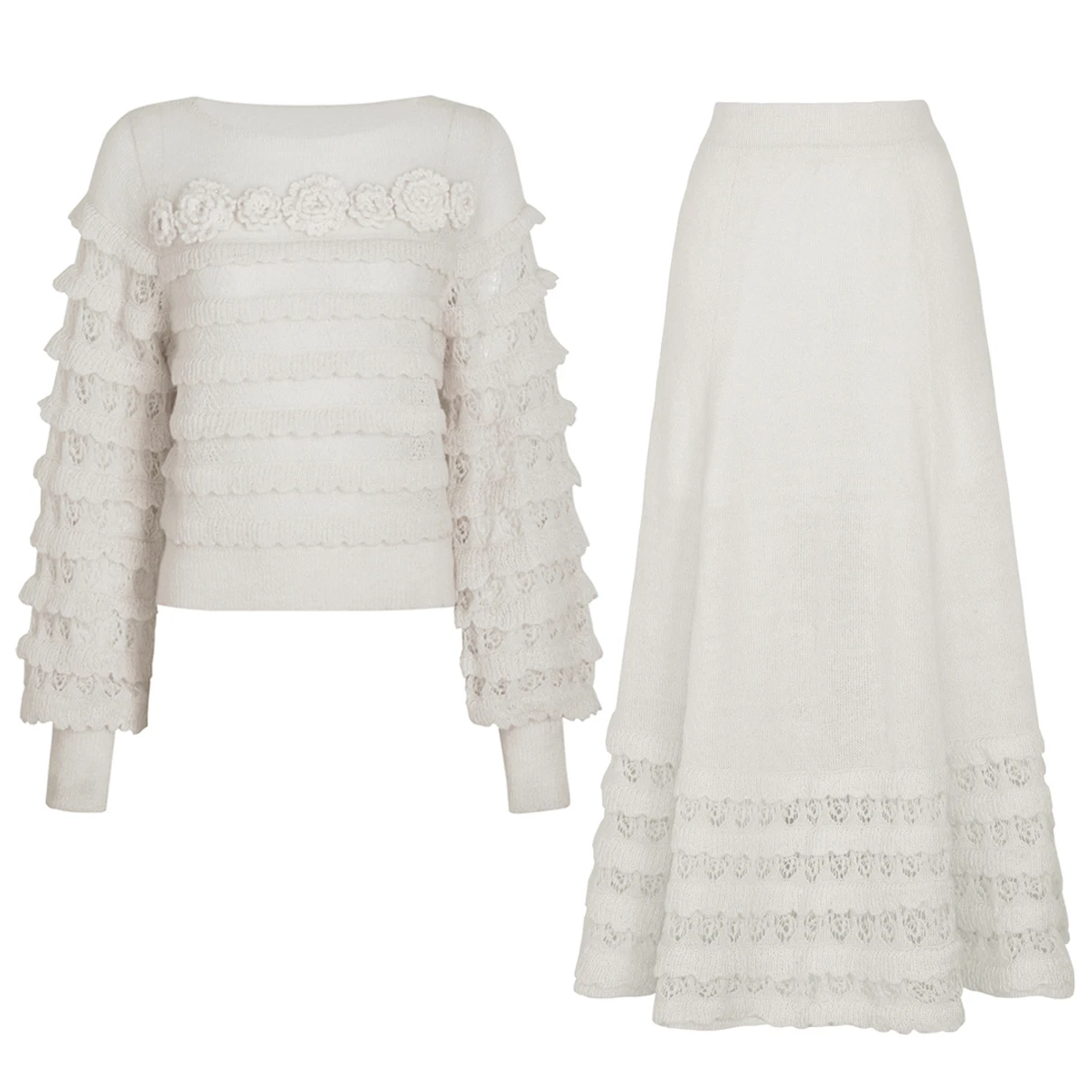 2625 New Arrival Women Lace Hollow Knitted Pullover Top & A-Line Skirt Set Spring Autumn High Quality Elegant Commute Wear
2625 New Arrival Women Lace Hollow Knitted Pullover Top & A-Line Skirt Set Spring Autumn High Quality Elegant Commute Wear