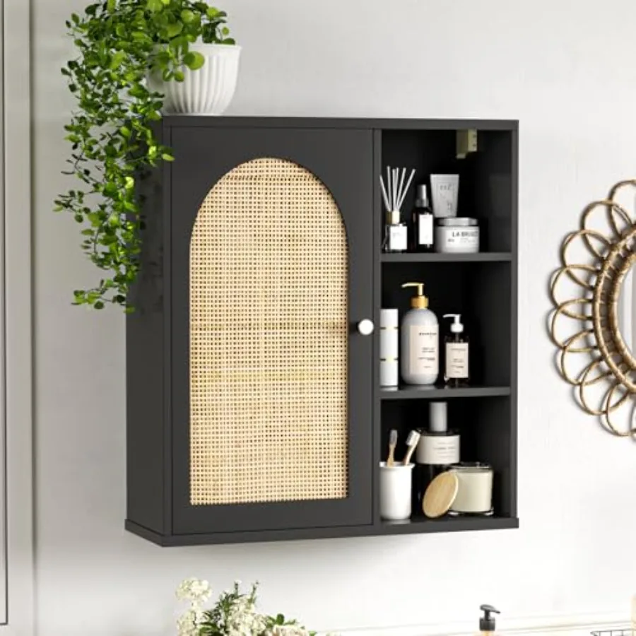 Rattan Bathroom Wall Cabinet Boho Medicine Cabinet with Door and Adjustable Shelves Tall Kitchen Wall Mounted Storage Floating
Rattan Bathroom Wall Cabinet Boho Medicine Cabinet with Door and Adjustable Shelves Tall Kitchen Wall Mounted Storage Floating