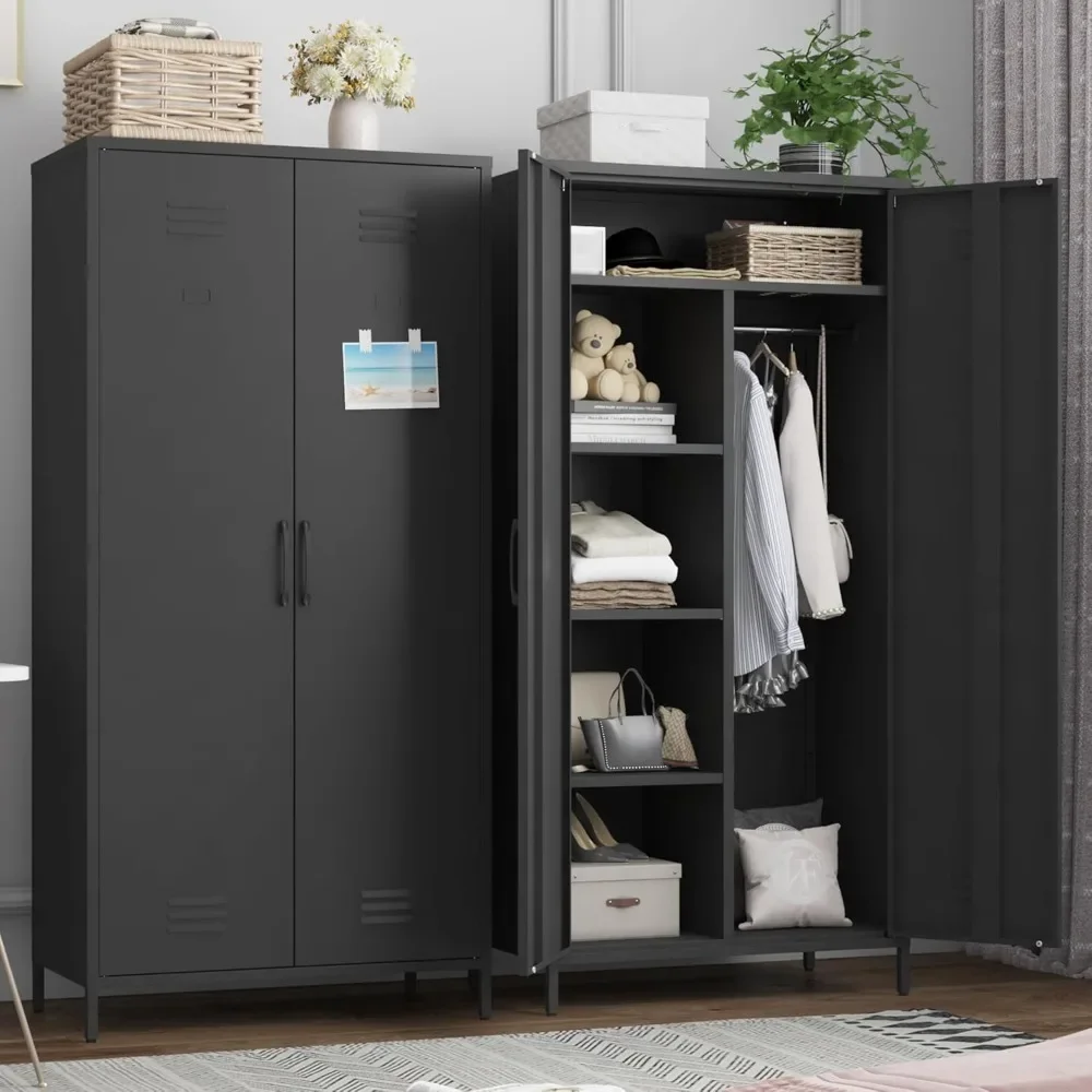 Metal Armoire Wardrobe Closet, Heavy-Duty Rustproof Steel Storage Cabinet with 4 Fixed Shelf and 1 Hanging Rod
Metal Armoire Wardrobe Closet, Heavy-Duty Rustproof Steel Storage Cabinet with 4 Fixed Shelf and 1 Hanging Rod