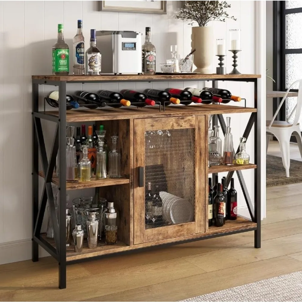 Wine Bar Cabinet with Storage, Industrial Liquor Cabinet with Wine Rack & Glass Holder, Small Wood Metal Cart Bar Table
Wine Bar Cabinet with Storage, Industrial Liquor Cabinet with Wine Rack & Glass Holder, Small Wood Metal Cart Bar Table