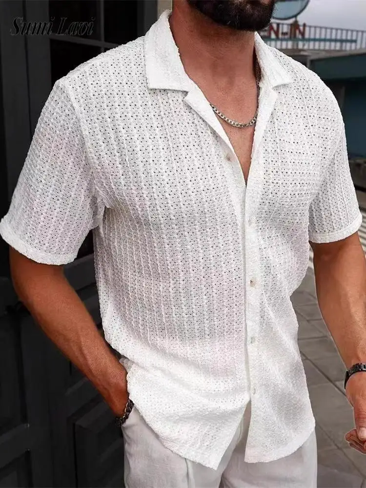 Vintage Mesh Cardigan Tops Mens Summer Beach Casual Breathable Hollow Out Shirt For Men Daily Leisure Short Sleeve Mesh Shirts
Vintage Mesh Cardigan Tops Mens Summer Beach Casual Breathable Hollow Out Shirt For Men Daily Leisure Short Sleeve Mesh Shirts