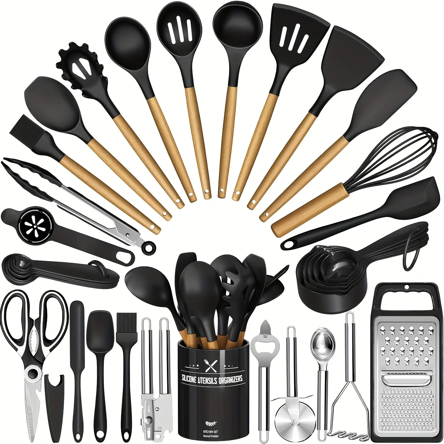usKitchen Utensils Set- 34pcs Silicone Cooking Utensils with Holder, Heat Resistant Kitchen Utensil Spatula Set for Nonstick Cookware, Black Wooden Handles Kitchen Gadgets Tools Set Father Giftd
usKitchen Utensils Set- 34pcs Silicone Cooking Utensils with Holder, Heat Resistant Kitchen Utensil Spatula Set for Nonstick Cookware, Black Wooden Handles Kitchen Gadgets Tools Set Father Giftd