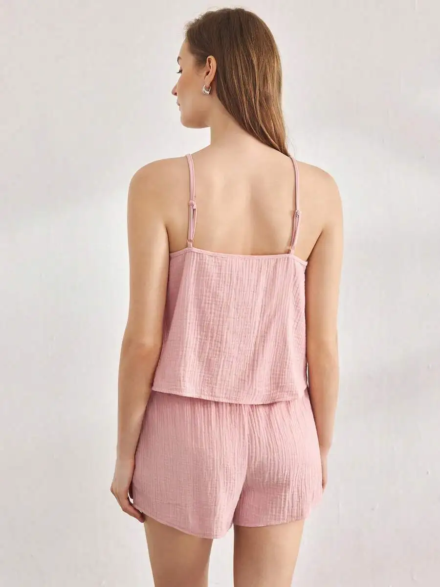 Women Comfortable Cotton Mesh Double Layer Cami Top And Shorts Pajama Set
Women Comfortable Cotton Mesh Double Layer Cami Top And Shorts Pajama Set