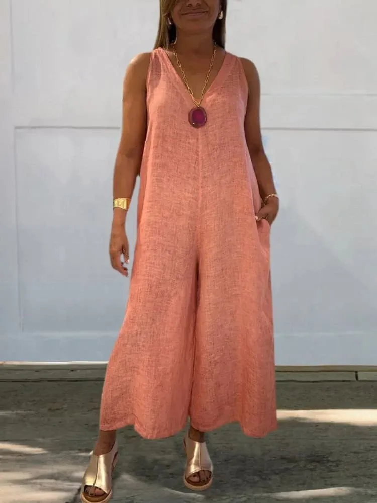 Summer New Women's Jumpsuits Solid Color Sleeveless V Neck Pocket Wide Leg Pants Jumpsuits Female Fashion Casual Ladies Jumpsuit
Summer New Women's Jumpsuits Solid Color Sleeveless V Neck Pocket Wide Leg Pants Jumpsuits Female Fashion Casual Ladies Jumpsuit