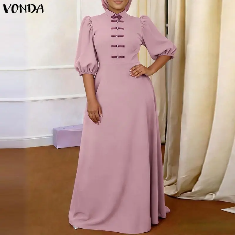 VONDA Elegant Women Plus Size Dresses Stand Collar Half Sleeve Summer Vestidos A-line Puff Sleeve Long Maxi Dress Streetwear
VONDA Elegant Women Plus Size Dresses Stand Collar Half Sleeve Summer Vestidos A-line Puff Sleeve Long Maxi Dress Streetwear