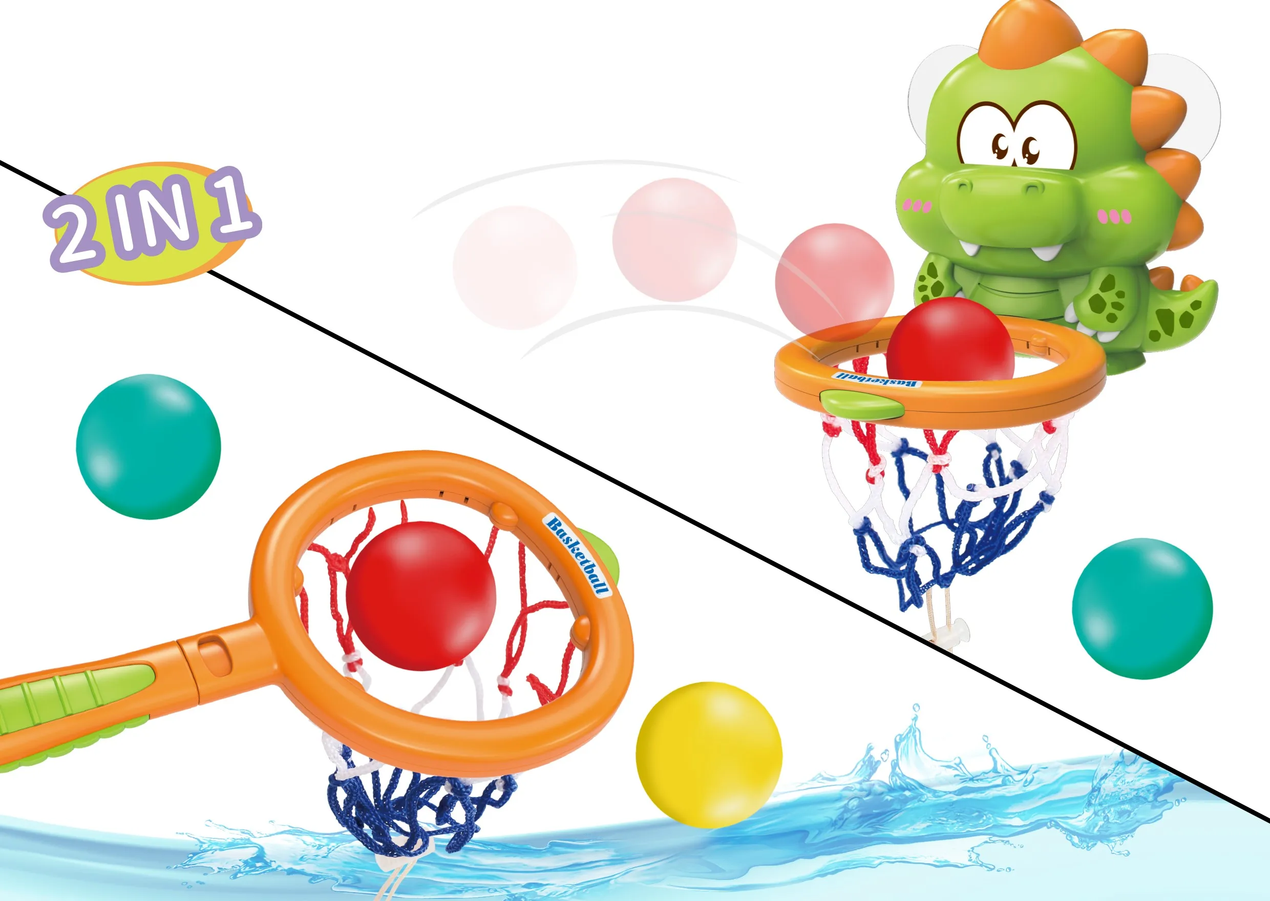 2-in-1 Dinosaur Bath Basketball Hoop Toy with Balls, Bathtub Shower Beach Shooting Game for Toddlers 3+, Summer Water Fun Toy Ki
2-in-1 Dinosaur Bath Basketball Hoop Toy with Balls, Bathtub Shower Beach Shooting Game for Toddlers 3+, Summer Water Fun Toy Ki