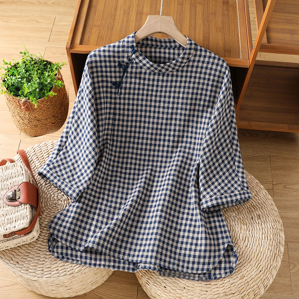 Retro Chinese Style Women's Shirt Summer Thin Cotton Linen Plaid Loose Fit Button Front Sleeveless Top Versatile Artistic
Retro Chinese Style Women's Shirt Summer Thin Cotton Linen Plaid Loose Fit Button Front Sleeveless Top Versatile Artistic