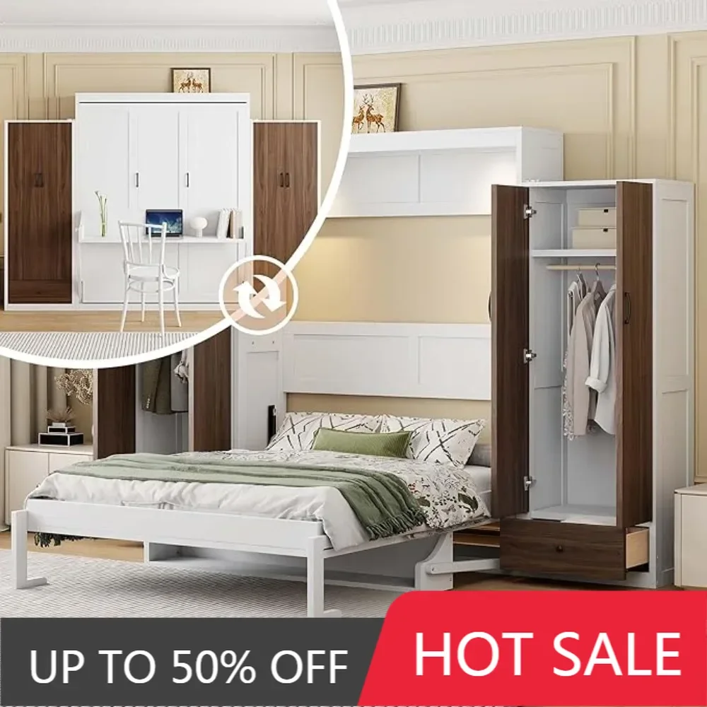 Full Size Murphy Bed Wall Bed,LED Night Light,Wardrobes & 2 Drawers,Hydraulic Lift System,400lbs Capacity, for Apartments/,White
Full Size Murphy Bed Wall Bed,LED Night Light,Wardrobes & 2 Drawers,Hydraulic Lift System,400lbs Capacity, for Apartments/,White