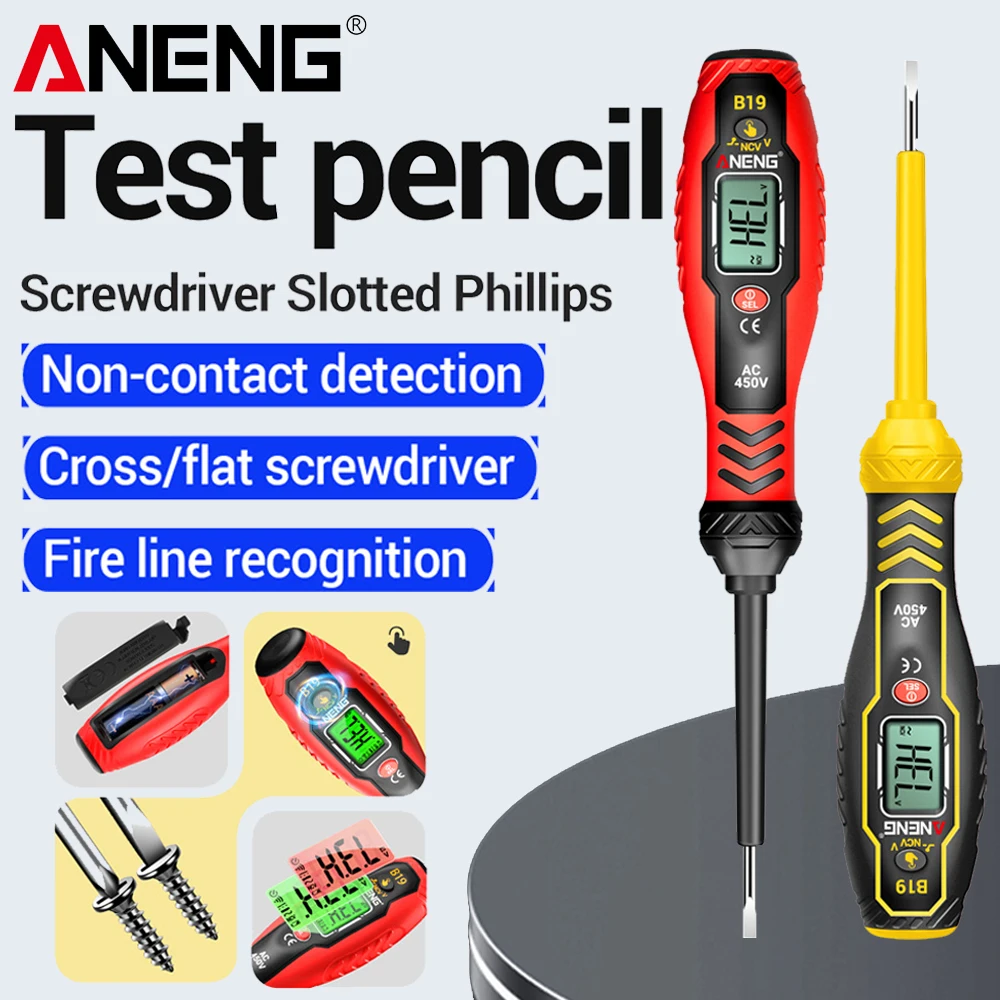 30-1000V Voltage Screwdriver Smart Tester Pen ANENG B19 Cross/flat Handheld Non-contact Buzzer Breakpoint Finder Detection Tools
30-1000V Voltage Screwdriver Smart Tester Pen ANENG B19 Cross/flat Handheld Non-contact Buzzer Breakpoint Finder Detection Tools