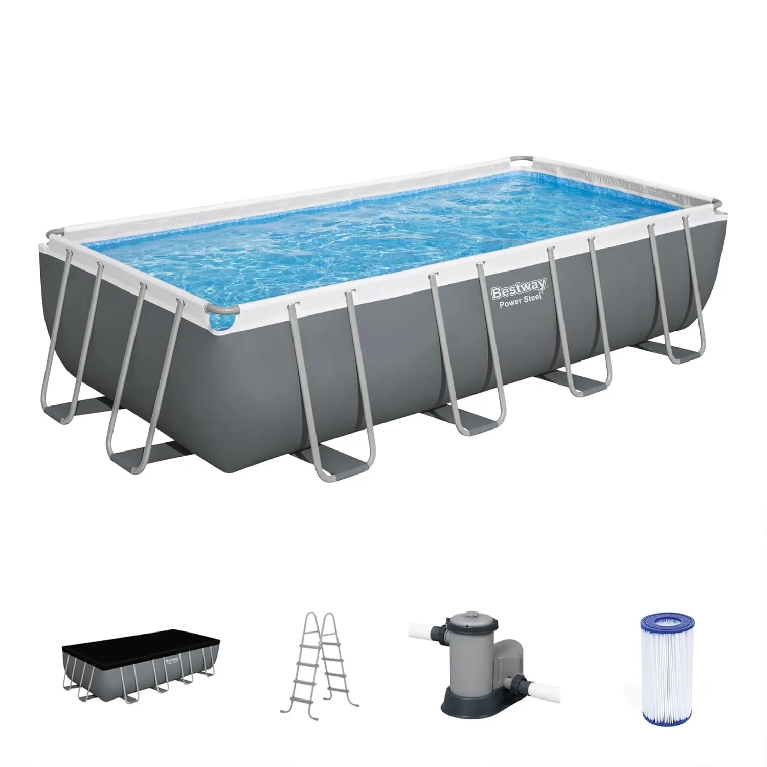 Power Steel 18' x 9' x 48" Rectangular Metal Frame Above Ground Swimming Pool Set with 1,500 GPH Filter Pump, Ladder,, Custom
Power Steel 18' x 9' x 48" Rectangular Metal Frame Above Ground Swimming Pool Set with 1,500 GPH Filter Pump, Ladder,, Custom