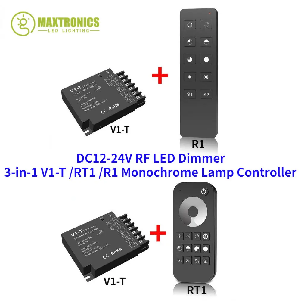 New DC12-24V RF LED Dimmer 0-10V PWM 20A 3-in-1 V1-T RT1 R1 Monochrome Lamp Controller Suitable For Single Color Led Strip Light
New DC12-24V RF LED Dimmer 0-10V PWM 20A 3-in-1 V1-T RT1 R1 Monochrome Lamp Controller Suitable For Single Color Led Strip Light