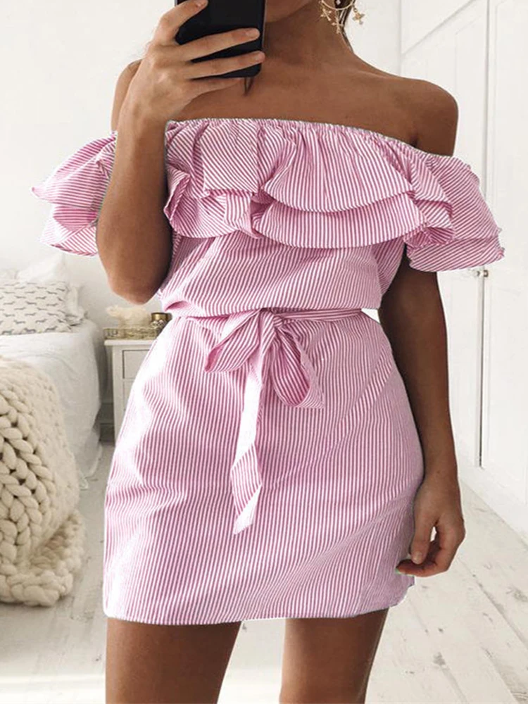 Women Summer Vestidos Striped Printed Slash Neck Elegant Off Shoulder Dresses Casual Wrap Lady Butterfly Sleeve
Women Summer Vestidos Striped Printed Slash Neck Elegant Off Shoulder Dresses Casual Wrap Lady Butterfly Sleeve