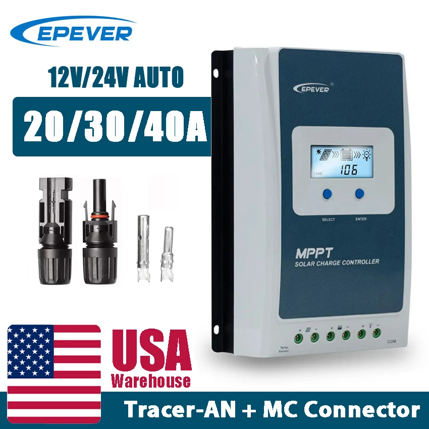 EPEVER 20/30/40A MPPT Solar Charge Controller 12/24V Battery Auto Identify 100V Panels Input Tracer2206AN With MC Connector
EPEVER 20/30/40A MPPT Solar Charge Controller 12/24V Battery Auto Identify 100V Panels Input Tracer2206AN With MC Connector
