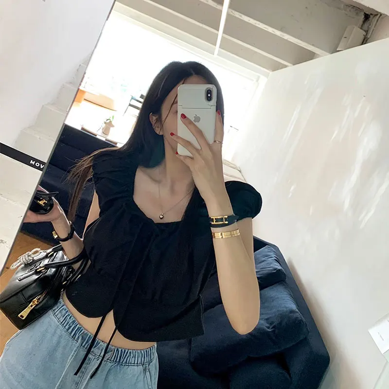 Short Bubble Sleeve Shirt Women's Summer Knot Waist Drawstring Slimming Shoulder Baring Waist Inward Sweet And Spicy
Short Bubble Sleeve Shirt Women's Summer Knot Waist Drawstring Slimming Shoulder Baring Waist Inward Sweet And Spicy
