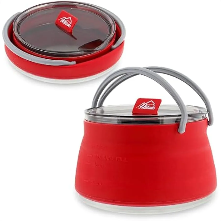 Higher Altitude Collapsible Travel Kettle Pot with Lid 1L Red Portable Water Boiler Tea Maker for Camping Gas Stove
Higher Altitude Collapsible Travel Kettle Pot with Lid 1L Red Portable Water Boiler Tea Maker for Camping Gas Stove
